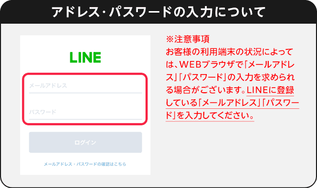 アドレス・パスワードの入力について